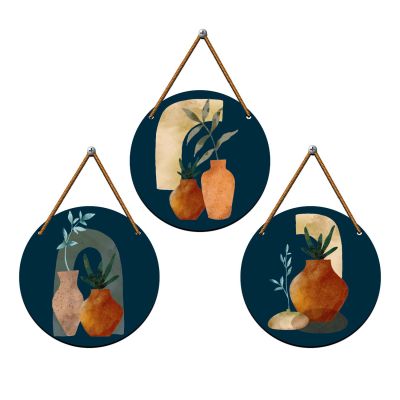 3-Piece Boho Round Wall Hanging Art Set Modern Abstract Circle Wooden